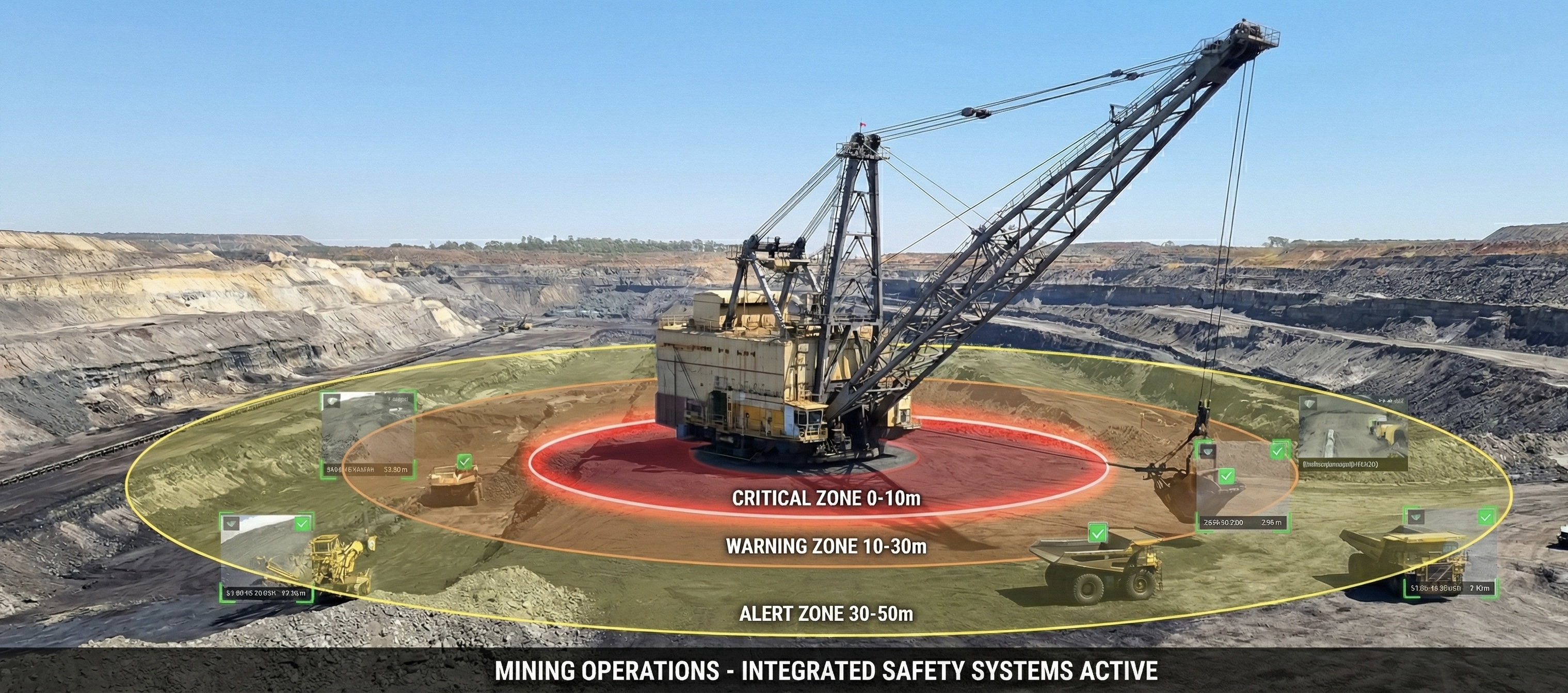 PAS proximity awareness system detecting personnel near mining dragline